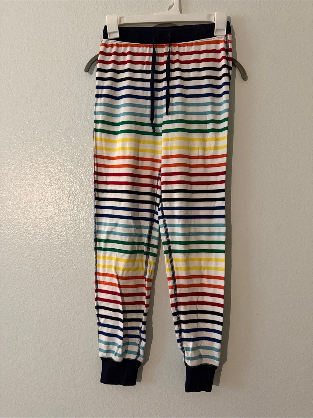 Primary Rainbow Stripe Pajama Pants - White with Multi-Color Stripes